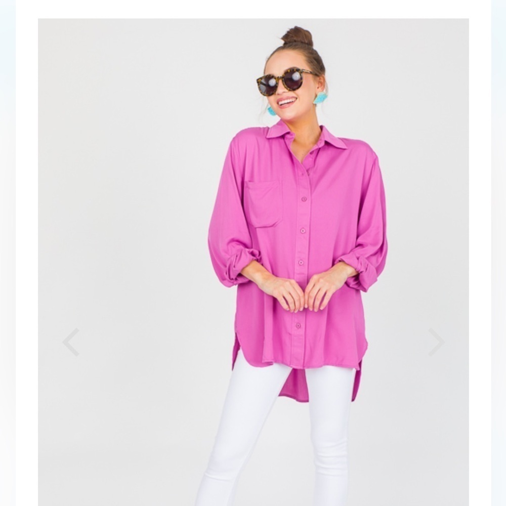 &merci Oversized High Low Button Down Tunic Shirt